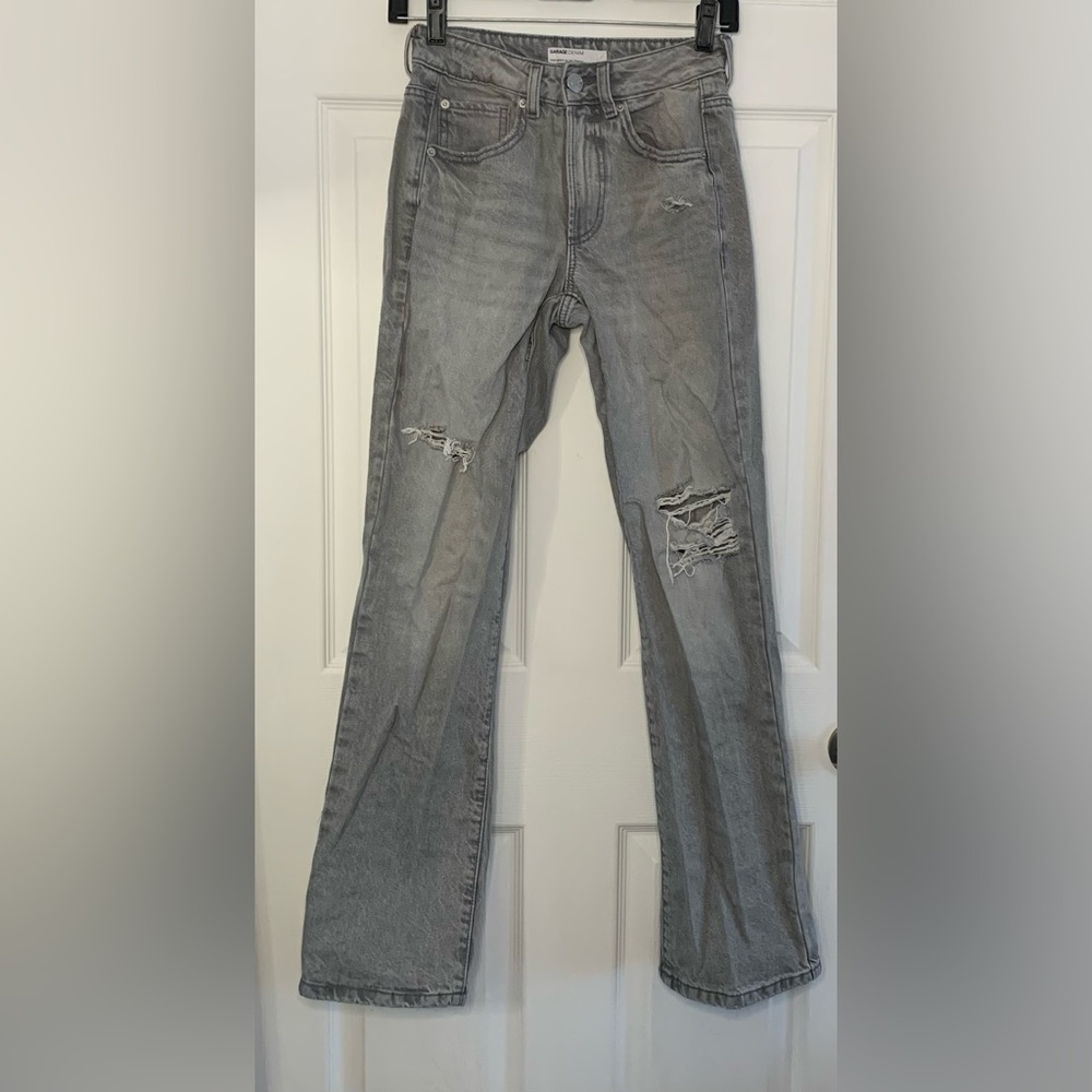 Garage Women's Straight Leg Ripped Gray Jeans